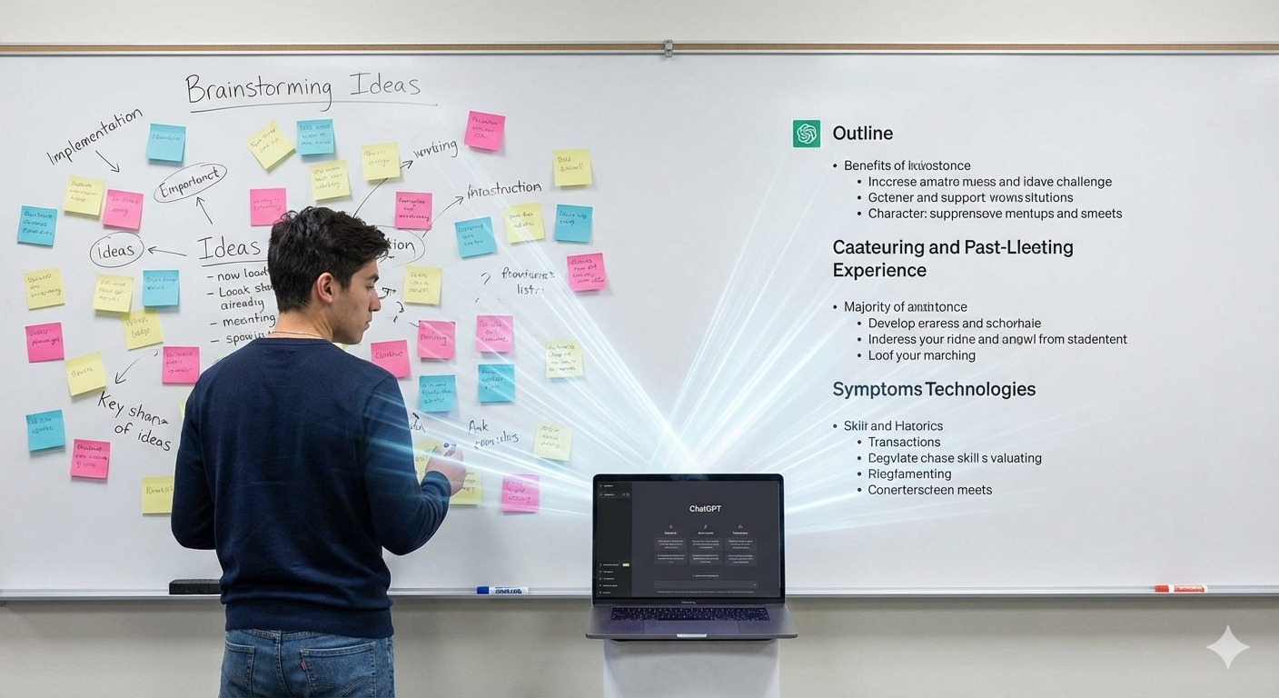 &laquo;دانش&zwnj;آموزی در دو&zwnj;راهی میان مسیر پر از اطلاعات مبهم و مسیر تحقیق عمیق و Fact Checking با تابلوی بزرگ ChatGPT، نماد انتخاب بین اعتماد کور و تحقیق دقیق.&raquo;